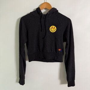 Aviator Nation Smiley Bolt Cropped Hoodie Small